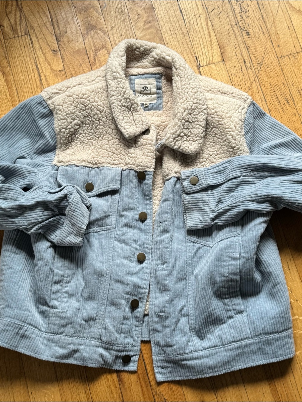 Rip Curl Light Blue Corduroy Jacket with Cream Sherpa Yoke
